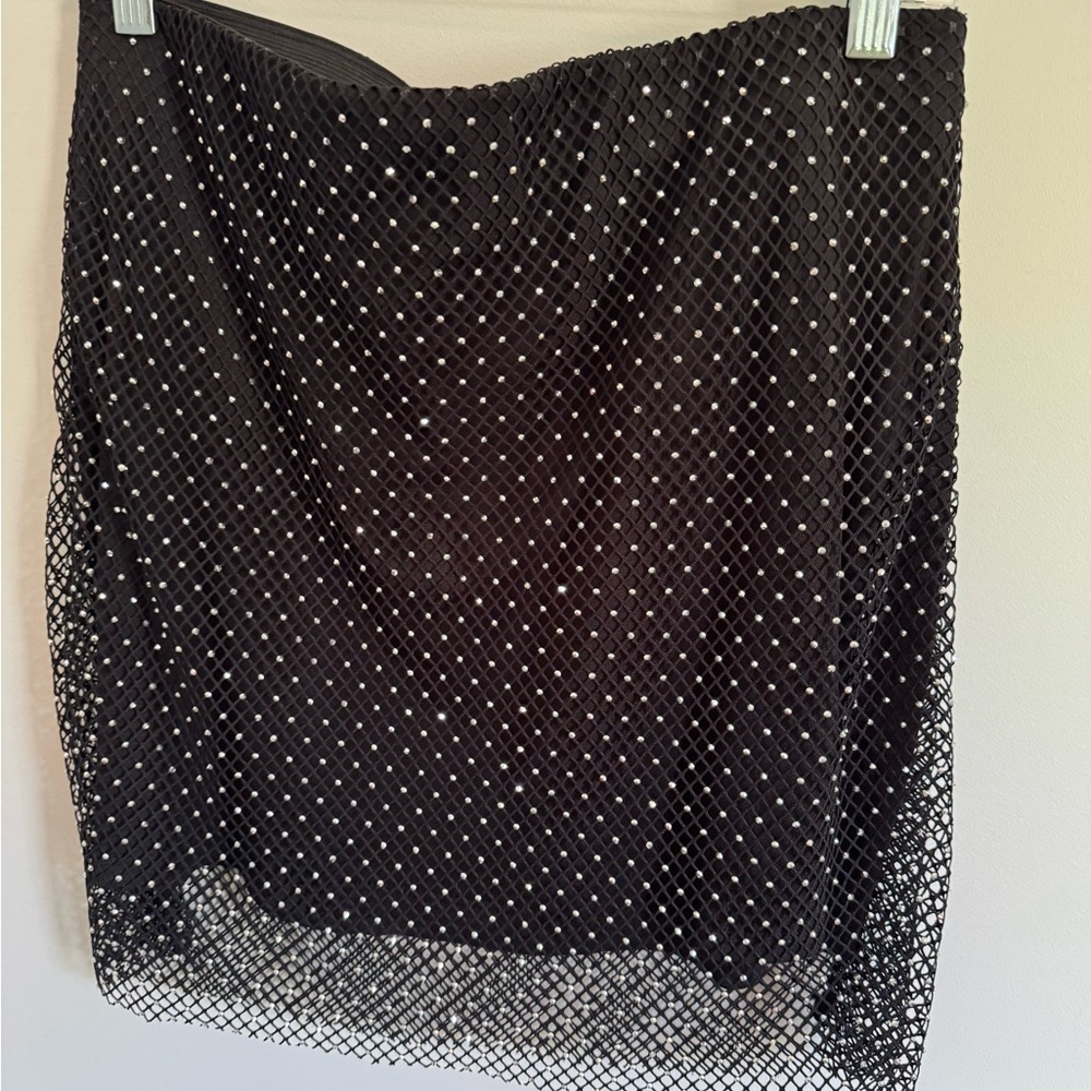Sincerely Jules Rhinestone Mesh Black Skirt size Large mini skirt bling clubbing - Picture 7 of 7